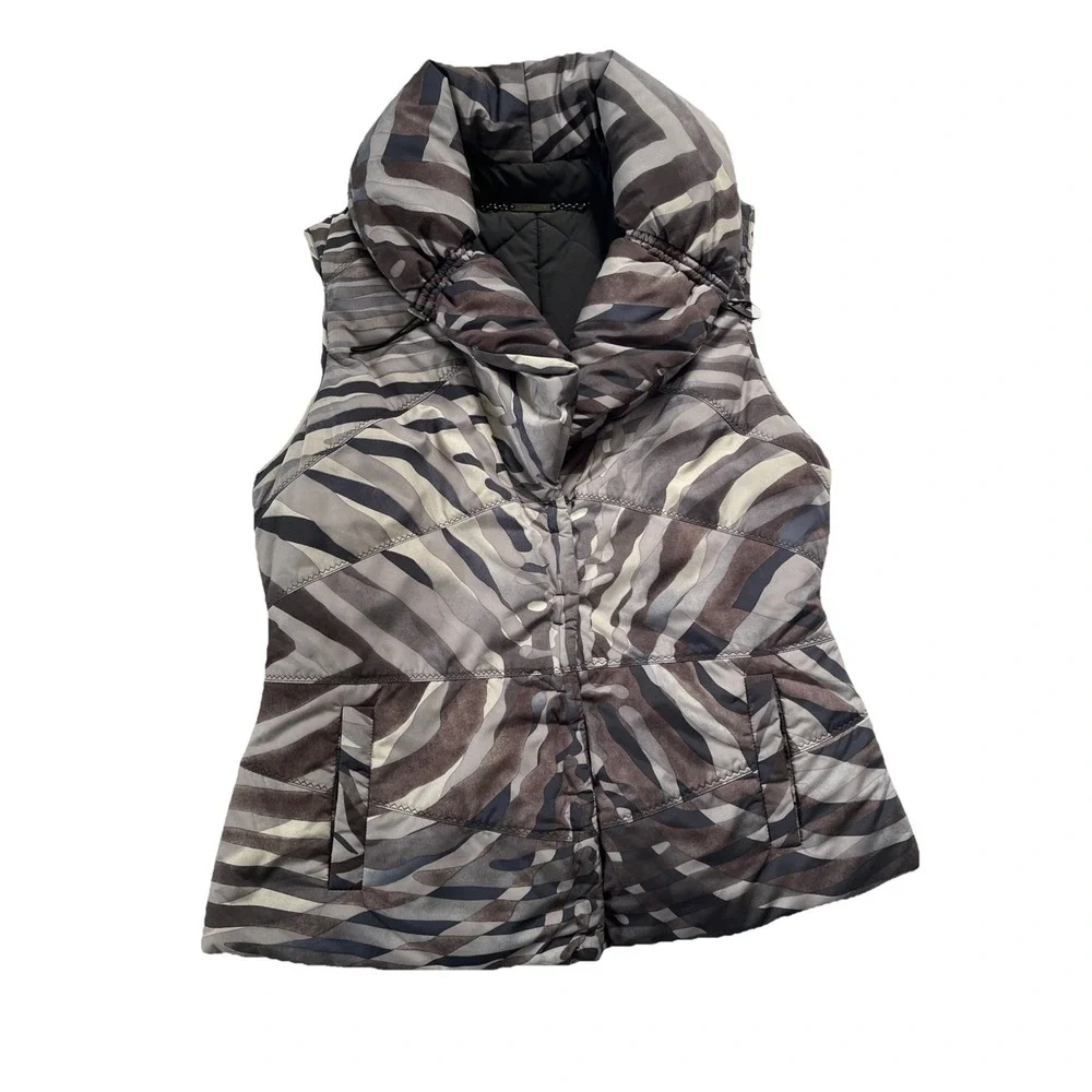 Elie Tahari Camo Puffer Quilted Vest Mock Collar Pockets Sz M Spring Evening - Picture 1 of 16